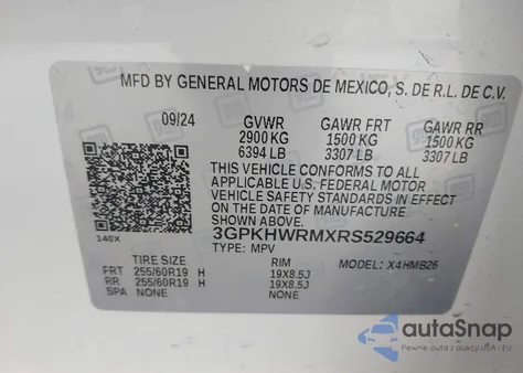 2024 Honda Prologue Touring z USA, uszkodzony, nr VIN 3GPKHWRMXRS529664